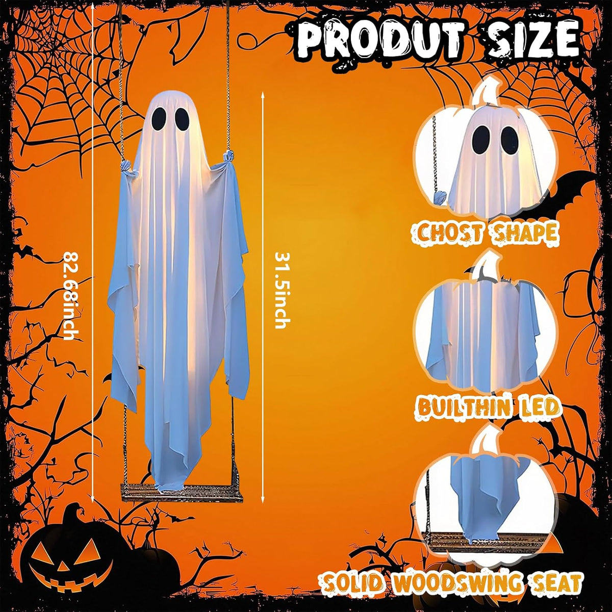 🎁HOT DEAL – Up to 49% OFF🔥Halloween Decorations OutdoorHanging Swing Ghost Halloween Decor with String Lights, Spooky Cute Ghosts Decorations for Front Porch Yard Tree