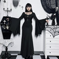 Gothic Black Maxi Dress with Bell Sleeves for Witchcore Elegance