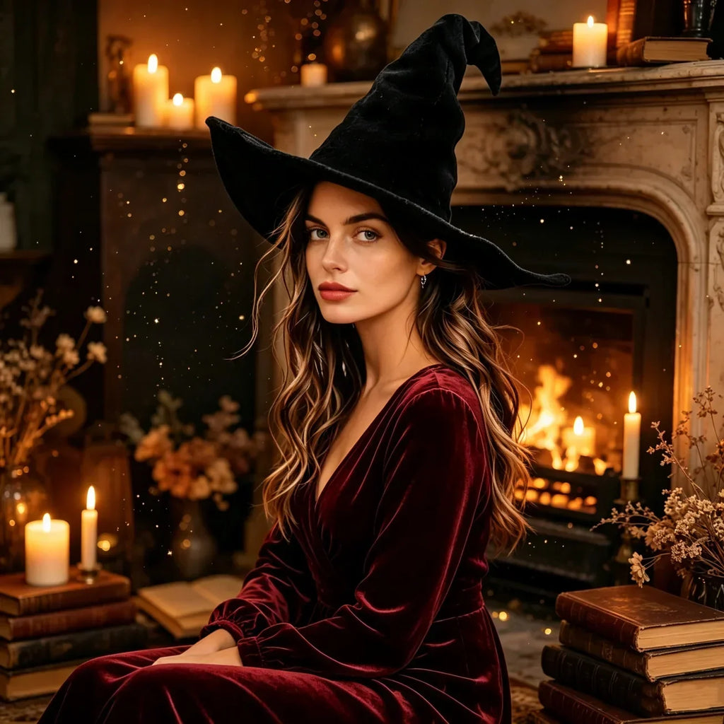 Black Witch Curly Wizard Accessory Up Women's Dress Halloween Costume – Black
