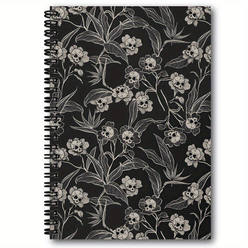 1pc Gothic Spiral Notebook Journal - Elegant Floral Gothic design with Black & White pages - Thick paper for Writing, Journaling, Office, School, Trav