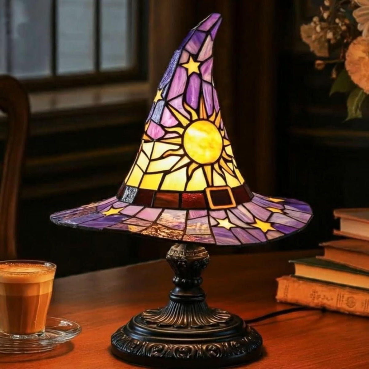 Witch Hat Lamps - Handcrafted Stained Gothic Wizard Hat Lights for Decor