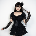 Gothic Black Tie-Up Crop Top with Lace Accents